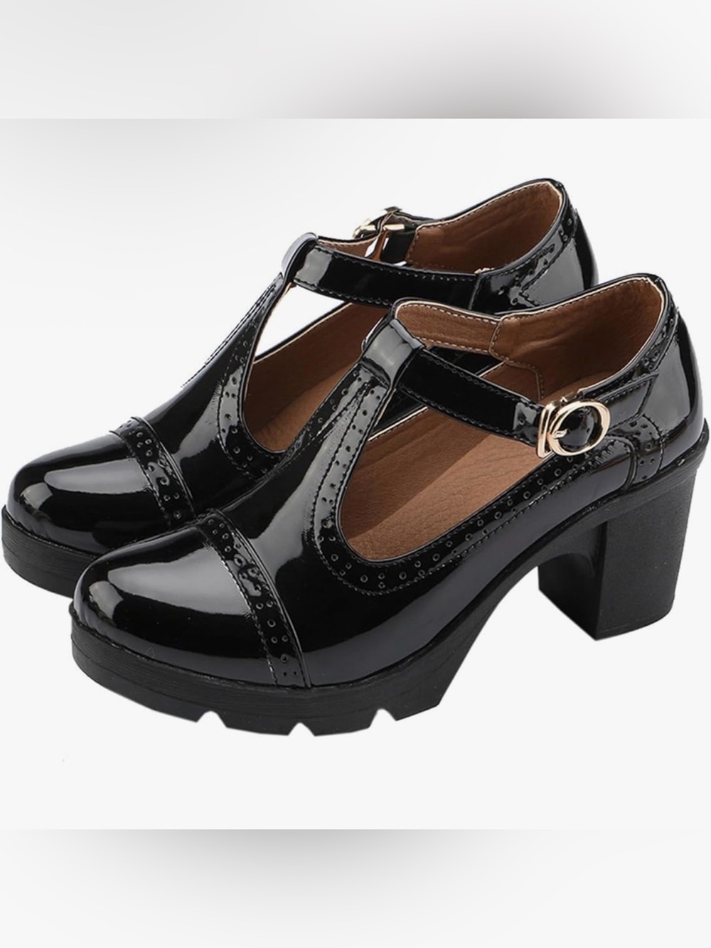 Black Patent Block Heel Shoes - Picture 2 of 4